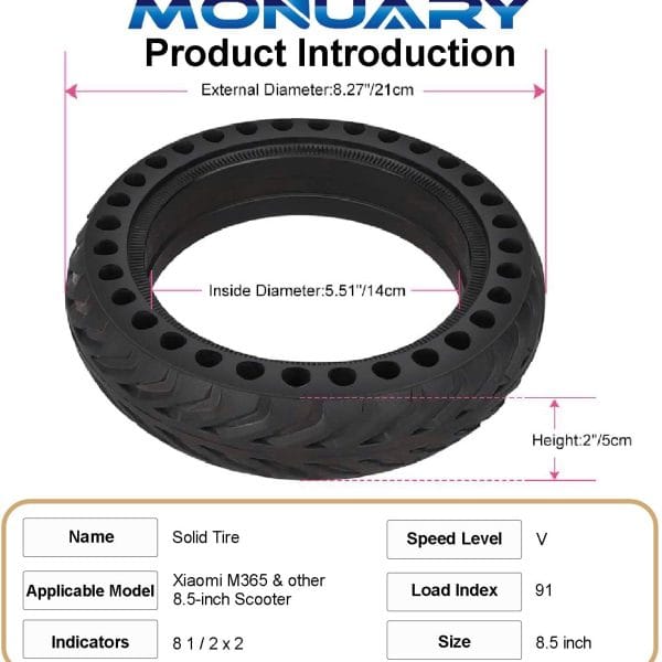 Rueda Maciza para Xiaomi M365 de 8 1/2 x 2 Anti-pinchazos y Anti-vibración Rueda Maciza para Xiaomi M365 de 8 1/2 x 2 Anti-pinchazos y Anti-vibración